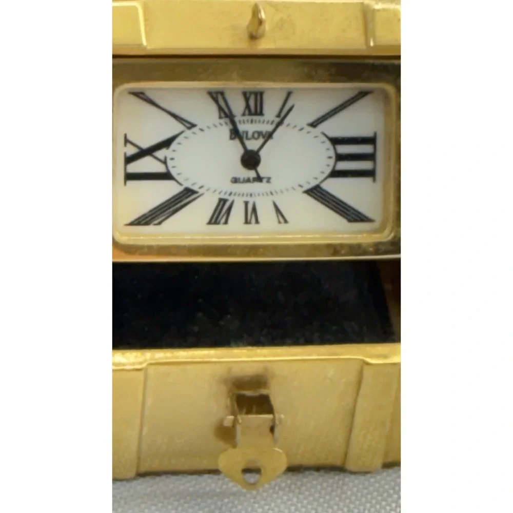 Bulova Brass Miniature Treasure‎ Chest Nautical Desk Clock Compass